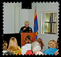 Leslie addresses the crowd at the Fashion Show held at Gila County Community College